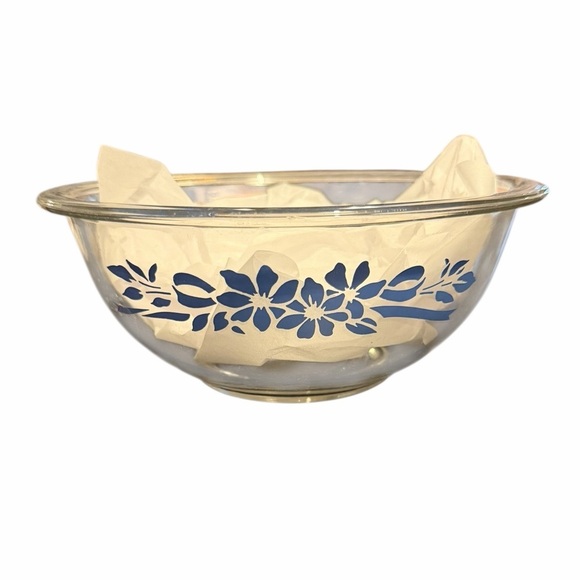 Pyrex Other - Pyrex Blue Floral Ribbon Vintage 1980’s Clear Mixing  Bowl #323 1.5 L